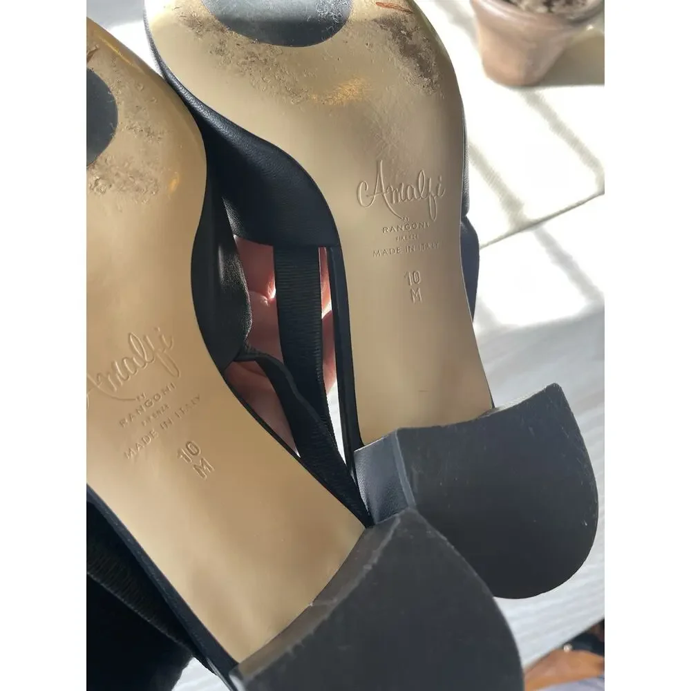 Amalfi by Rangoni Firenze Black Leather Slingback Block Heels, Size 10, MP $165